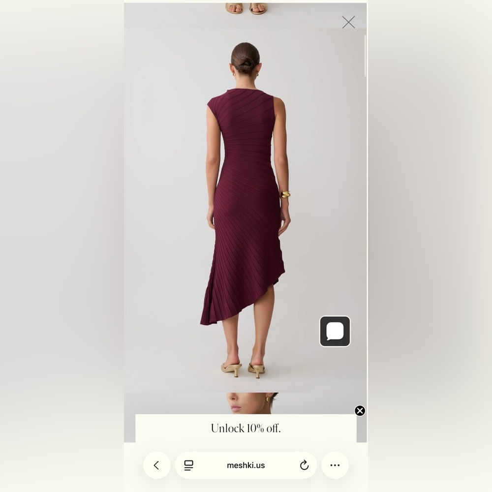 Meshki Burgundy Asymmetric Pleated Midi Dress - Picture 2 of 9